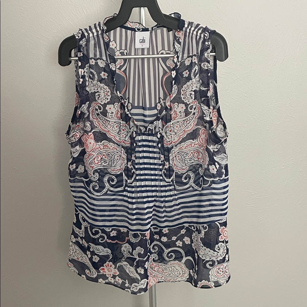 CAbi Blue and White Paisley Blouse